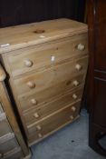 A natural pine chest of six narrow drawers, width approx. 62cm