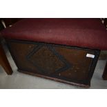 A late 19th or early 20th Century oak bedding or similar box of small proportions having Lincrusta