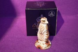 A Royal Crown Derby Paperweight, Meerkat, with original gold stopper and boxed