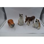 Three Lomonosov studies, Racoons, along with a Beswick study, Donkey 2267A