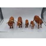 Five modern ceramic Border Fine Arts Studies, Limousine Cow (af), Limousine Calf (af), Highland Bull