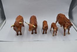 Five modern ceramic Border Fine Arts Studies, Limousine Cow (af), Limousine Calf (af), Highland Bull