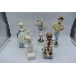 Five Royal Worcester Figurines, The Fan, Monday's Child 3257, Thursday's Child 3534, Saturday's
