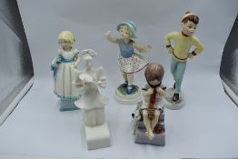 Five Royal Worcester Figurines, The Fan, Monday's Child 3257, Thursday's Child 3534, Saturday's