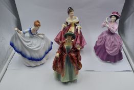 Four Royal Doulton figurines, Margaret HN1989, Southern Belle HN2229, Pamela HN3223 with signature