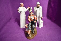 Three Royal Doulton figure studies, Pope John Paul 2nd HN2888 (AF) and two seconds Winston Churchill