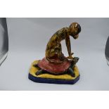 A reproduction Majolika style study, Monkey riding Turtle on ceramic base