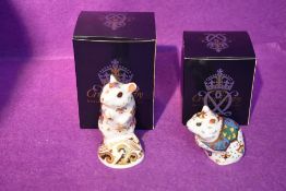 Two Royal Crown Derby Paperweights, Hamster and Gerbil, both with original gold stoppers and boxed