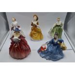 Five Royal Doulton figurines, The Ermine Coat HN1981, Elyse HN2429, Genevieve HN1962, Sandra