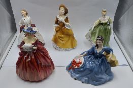 Five Royal Doulton figurines, The Ermine Coat HN1981, Elyse HN2429, Genevieve HN1962, Sandra