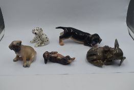 Five Royal Copenhagen studies, Dalmation 747, Dachshund 681, Roly Poly Dachshund 1408, Dachshund