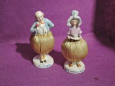 A pair of early 20th century Pin Cushion and Porcelain studies, Mr Pickwick, marked 19 to base and