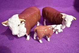 Three Beswick figure studies Hereford cattle family, Bull 1363B 2nd version, Cow 1360 and Calf