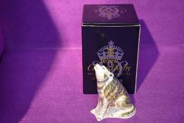 A Royal Crown Derby Paperweight, Wolf, with original gold stopper and boxed