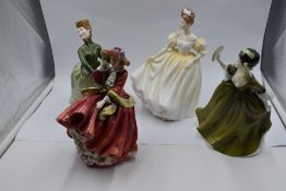 Four Royal Doulton figurines, Grace HN2318, Natalie HN3173, Simone HN2378 and Top O The Hill HN1834