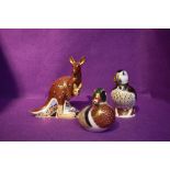 Three Royal Crown Derby Paperweights, The Australian Collection Kangaroo, Puffin and Carolina