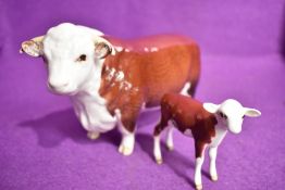 Two Beswick figure studies, Hereford Bull 1363A 1st version, and Hereford Calf 1249E