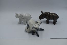 Two Royal Copenhagen studies, Pair of Lambs 759 and Elephant 20220 along with a Bing & Grondahls