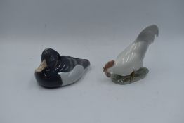 Two Royal Copenhagen studies, Cockerel 1127 and Tufted Duck 118