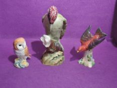 Three Beswick Studies, Green Woodpecker 1218B, Tanager 928 and Barn Owl 2026