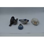 Four Royal Copenhagen studies, Pair of Birds 090, Pair of Sparrows 1309, Pair of White Ducks 516 and