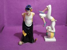 Two Royal Doulton Clown Figures, Tip-Toe HN3293 and Tumbling HN3283