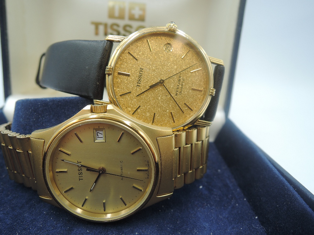 Two gent's Tissot gold plated wrist watches, model: Stylist and B977 automatic