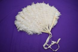 An antique curly goose feather fan.