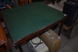 A traditional folding card table having fold in legs and green beize top, approx. 76 x 76cm, a few