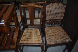 An early 20th Century mahogany frame bedroom chair having slat back, bergere canework seat and