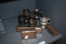 A selection of metal ware items and cups including Fabr Wolska