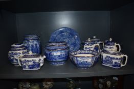 A selection of blue and white wear ceramics by Ringtons tea wares