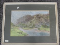 A pastel sketch, W F Lewis, Morning at Grange in Borrowdale, attributed verso, 29 x 43cm, plus frame