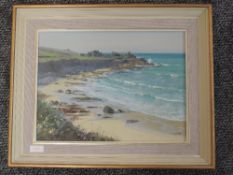 An oil painting, Sheila MacLeod Robertson, beach Cornwall, signed, 29 x 39, plus frame and glazed