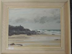 An oil painting, Sheila MacLeod Robertson, Portmeor Beach St Ives,, signed and attributed verso,