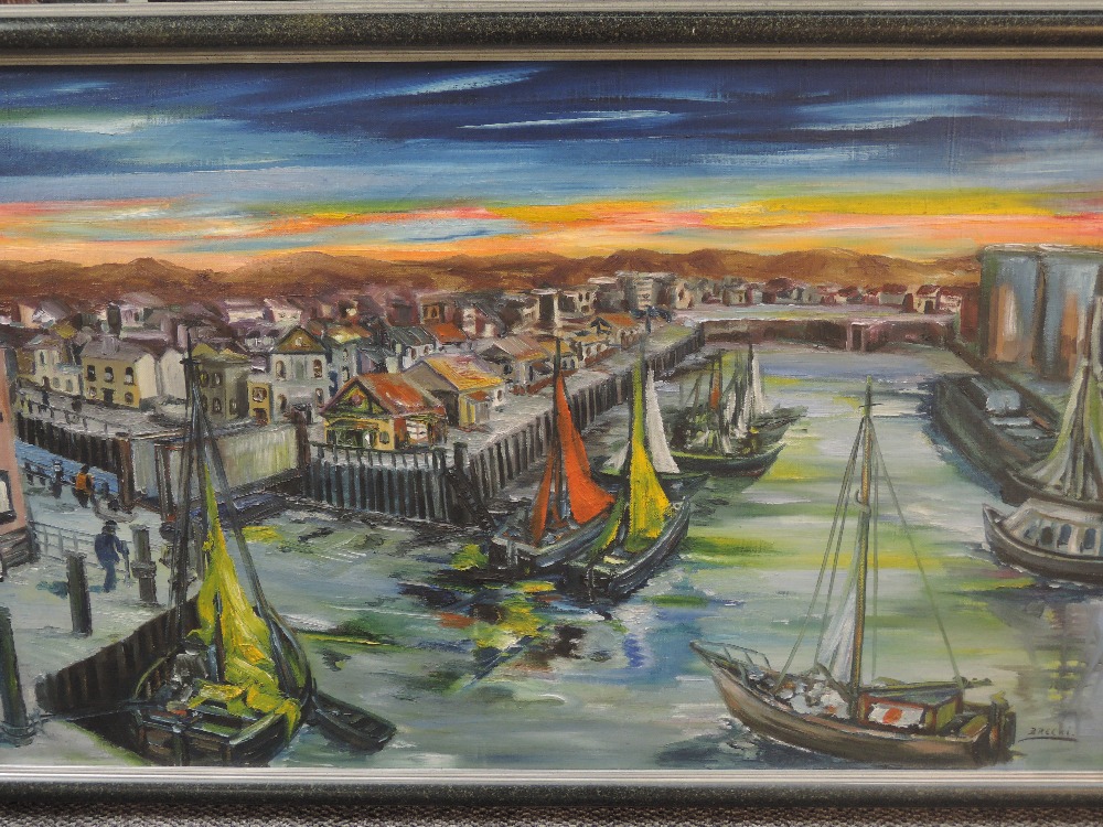 An oil painting, Drecki, Exmouth harbour, signed, 73 x 122cm, plus frame