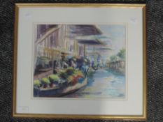 A watercolour, Linda Zelin, Eastern traders, signed, 25 x 31cm, plus frame and glazed