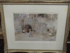 A Ltd Ed print, after William Russell Flint, Models in an Italian Courtyard, signed, attributed