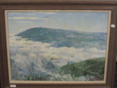 An oil painting, R H Sauter, impressionist cloud inversion scene, signed and dated 1927, 44 x