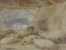 A watercolour, T S Cooper, Sheep in Byre, signed and dated 1839, 34 x 43cm, plus frame and glazed