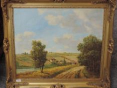 An oil painting, Caky, country lane, indistinctly signed, 50 x 60cm, plus frame and glazed