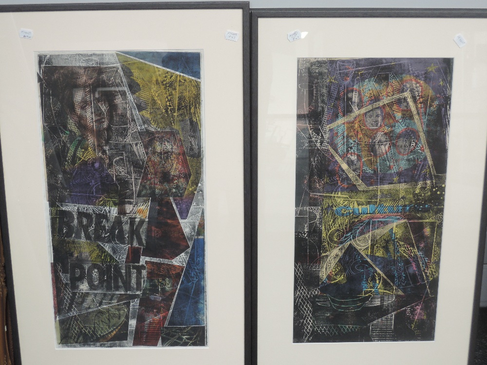 A near pair of prints, after Laurie Norman, Images and Break Point, 60 x 30cm, each plus frame and