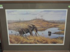 A set of four prints, after Larry Norton, elephants, 3 signed, inc artist proof, each approx 40 x