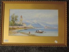 A watercolour, Edwin St John, Lake Lugano, signed, 24 x 44cm, plus frame and glazed