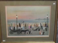 A print, after Helen Bradley, Evening on the Promenade, signed 46 x 60cm, plus frame and glazed