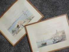 Two watercolours, Joseph Galea, St Pauls Bay and Sliema Harbour, signed and dated 1954, 18 x 27cm,
