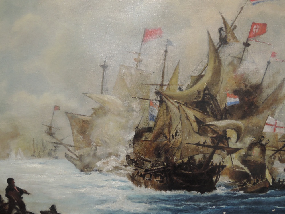 An oil painting, attributed to Rowland Langmaid, sea battle, attributed...