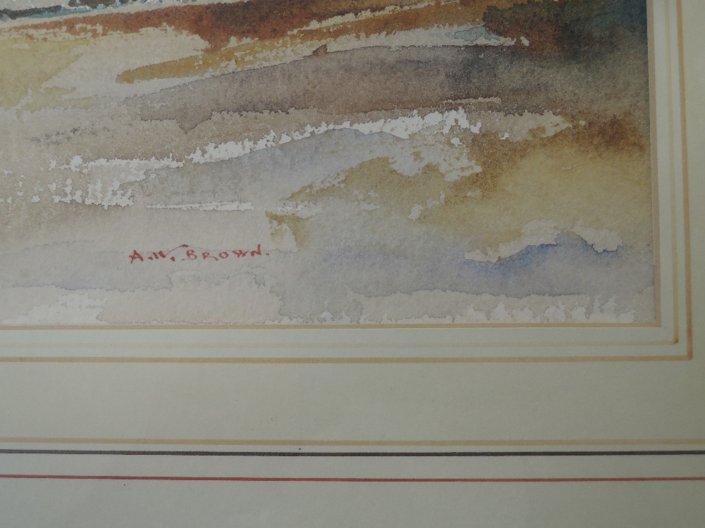 A watercolour, A W Brown, coastal scene, signed, 34 x 51cm, plus frame and glazed, and a large and - Image 2 of 7