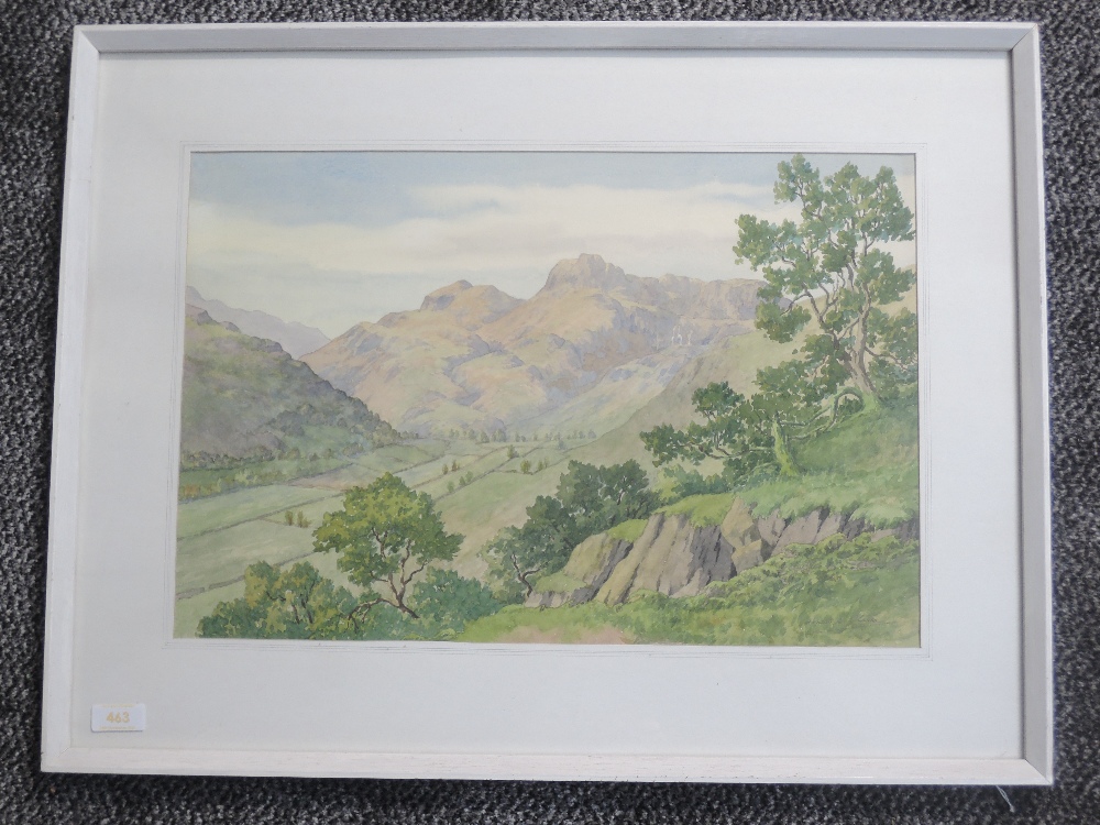 A watercolour, Ernest C Clarke, Langdales, signed, 33 x 49cm, plus frame and glazed - Image 2 of 2