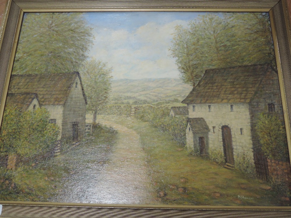 An oil painting on board, Ken Sherrard, Nr Scorton Lancs, 45 x 60cm, plus frame